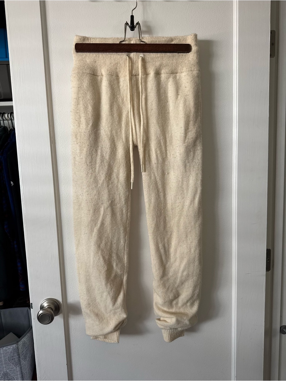 Nux Cream Knit Jogger Pants - Casual Drawstring Sweatpants